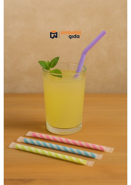 Jelatinli Körüklü Frozen Pipet 24 cm Buzlu Latte Cola Ice Tea Moca Soğuk Kahve Milkshake - 100 Adet