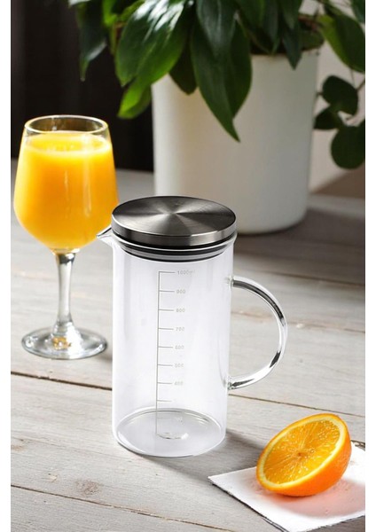 Classy Cam Ölçülü Çelik Kapaklı Sürahi 1000 ml