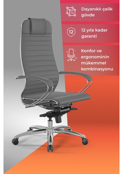 Samurai Ergonomik Deri Ofis Koltuğu / Çalışma Sandalyesi - F.2.1.49 - Gri