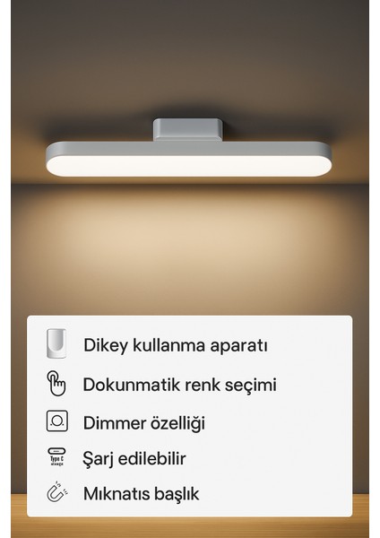 Dokunmatik LED USB Şarjlı Aplik Kablosuz Mıknatıslı Lamba 3 Farklı Işık Rengi