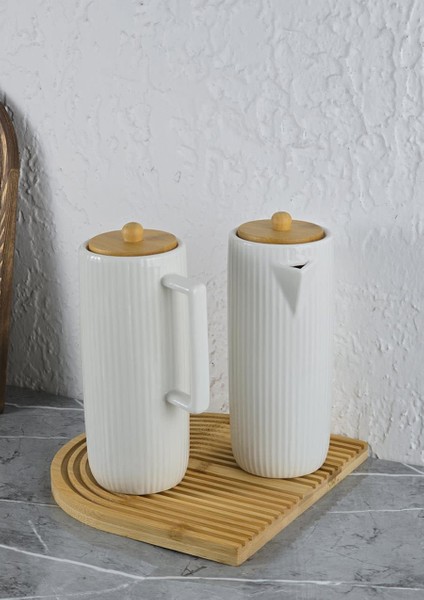 Mitra Porselen Yağlık Seti - Bambu Stantlı Yağdanlık Takımı - 2X600 ml fiyatları