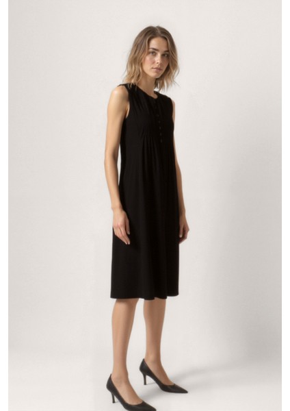 Önü Düğmeli Krinkıl Kumaş Sıfır Kol Elbise fiyatları