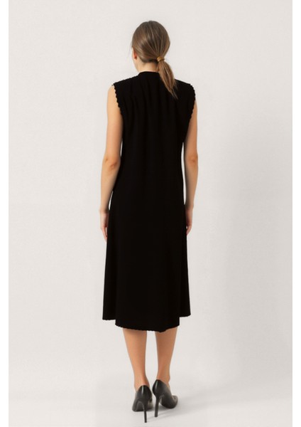 Önü Düğmeli Krinkıl Kumaş Sıfır Kol Elbise modelleri