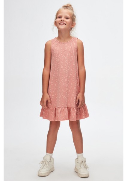 Somon Damla Desen Kız Çocuk Fırfırlı Çan Etekli Elbise