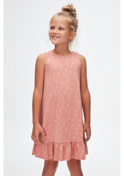 Somon Damla Desen Kız Çocuk Fırfırlı Çan Etekli Elbise fiyatları