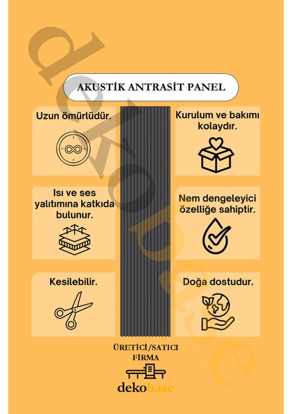 Antrasit (2 Adet) 60X240CM Yeni Nesil Akustik Ahşap Duvar Paneli