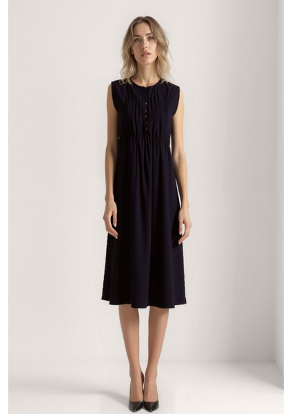 Önü Düğmeli Krinkıl Kumaş Sıfır Kol Elbise fiyatları