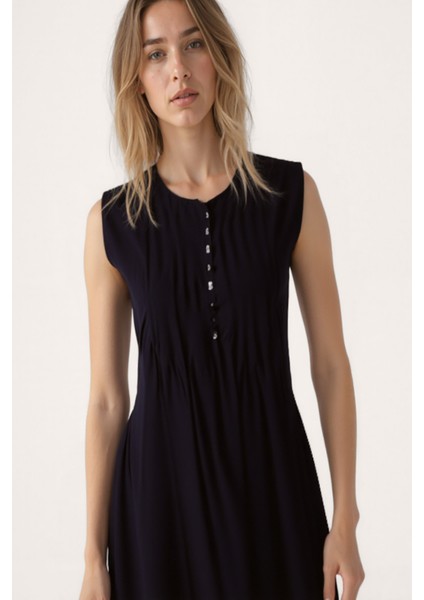 Önü Düğmeli Krinkıl Kumaş Sıfır Kol Elbise indirimleri