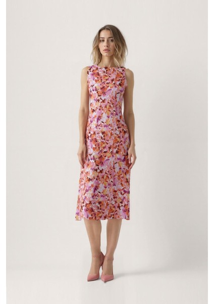 Çiçek Desen Midi Elbise