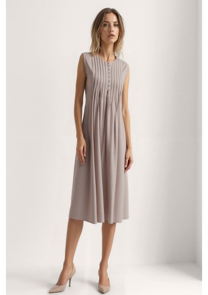 Önü Düğmeli Krinkıl Kumaş Sıfır Kol Elbise fiyatları