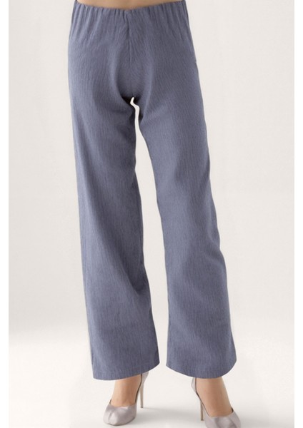 Beli Lastikli Ince Çizgili Geniş Paça Pantolon fırsatları