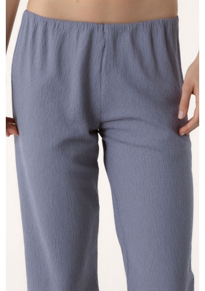 Beli Lastikli Ince Çizgili Geniş Paça Pantolon indirimleri