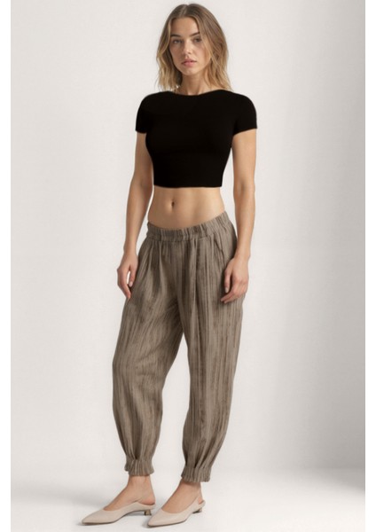 Kendinden Desenli Beli Lastikli Pileli Pantolon fiyatları