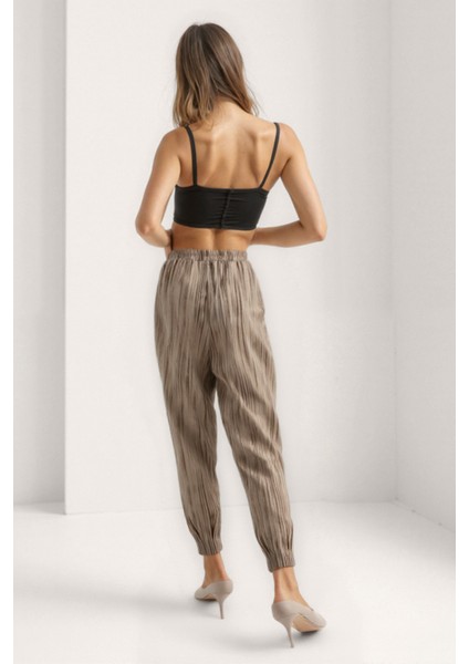 Kendinden Desenli Beli Lastikli Pileli Pantolon modelleri