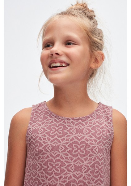 Mor Yonca Desen Kız Çocuk Fırfırlı Çan Etekli Elbise fırsatları