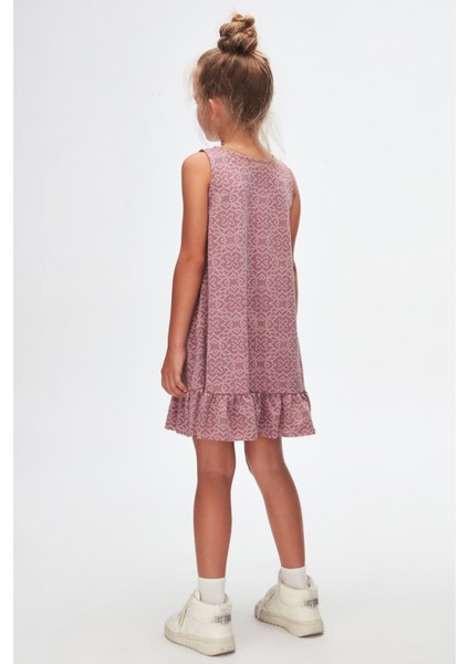 Mor Yonca Desen Kız Çocuk Fırfırlı Çan Etekli Elbise indirimleri