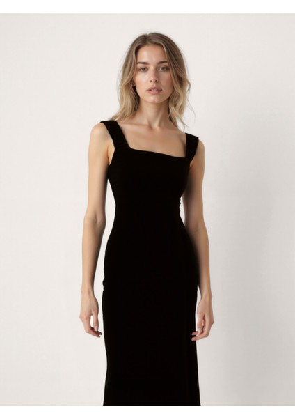 Kolları Lastikli Sıfır Kol Kare Yaka Elbise modelleri