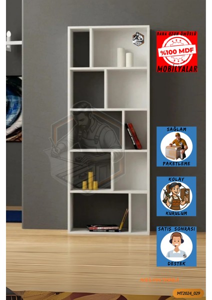 Tamamı Mdf 10 Bölmeli Boy Kitaplık Salon / Yatak Odası / Çalışma Odası / Ofis