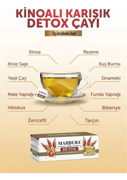 Kinoalı Karışık Detox Diyet Glutensiz Form Bitki Çayı 1 Aylık - ( 30 Kullanım ) Net 60GR x 2 Paket