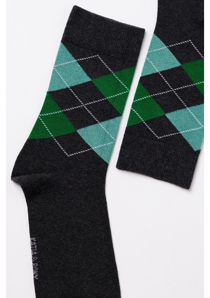 Erkek Ekose Desenli Soket Çorap Gri Melanj- Yeşil fiyatları
