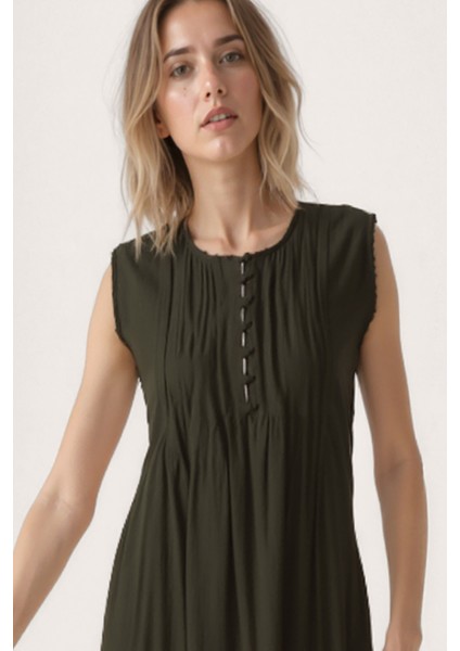 Önü Düğmeli Krinkıl Kumaş Sıfır Kol Elbise modelleri