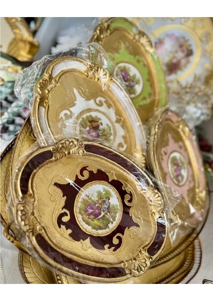 Esterhomedecor 4'lü Orijinal İtalyan Gül Ağacı Markizli Sunum Tepsisi 30CM Lm