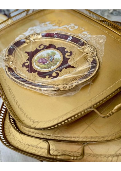 Esterhomedecor 4'lü Orijinal İtalyan Gül Ağacı Markizli Sunum Tepsisi 30CM Lm modelleri