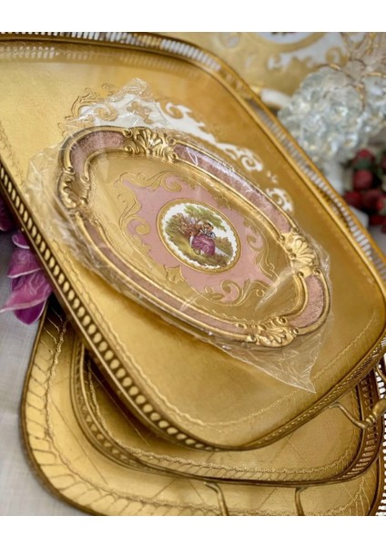 Esterhomedecor 4'lü Orijinal İtalyan Gül Ağacı Markizli Sunum Tepsisi 30CM Lm fırsatları
