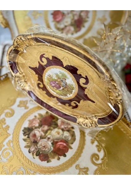 Esterhomedecor 4'lü Orijinal İtalyan Gül Ağacı Markizli Sunum Tepsisi 30CM Lm indirimleri
