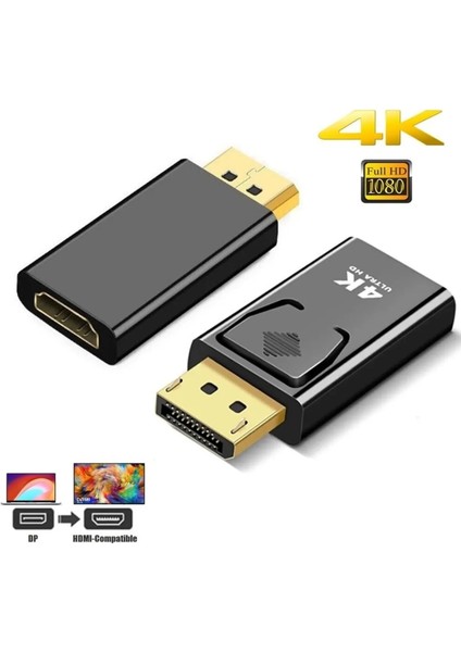 4K Display Port To HDMI Dönüştürücü, Dp To 4K HDMI Çevirici (Display Port Bilgisayara Takılır) HDMI Kablo ile Monitör Tv Projeksiyon Takılır
