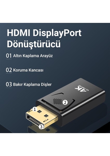 4K Display Port To HDMI Dönüştürücü, Dp To 4K HDMI Çevirici (Display Port Bilgisayara Takılır) HDMI Kablo ile Monitör Tv Projeksiyon Takılır