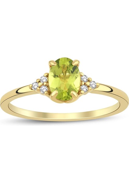 Peridot Oval Tektaş Pırlanta Yüzük