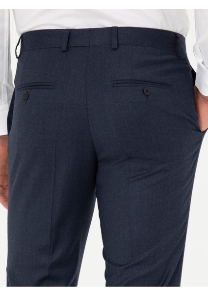 Erkek Lacivert Slim Fit Yün Karışımlı Kumaş Pantolon 50270151-VR033