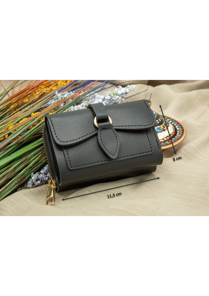 Defne Fermuarlı Akordiyon Kağıt ve Bozuk Para Bölmeli Kadın Cüzdan