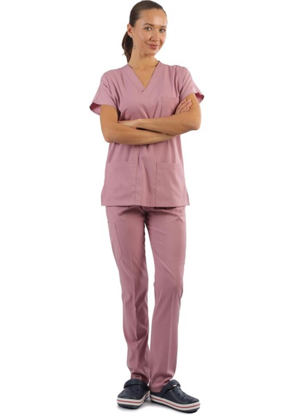 Scrub-Premium Likralı Bayan-Pudra