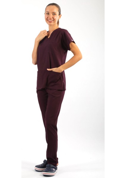 Scrub-Premium Likralı Bayan-Mürdüm