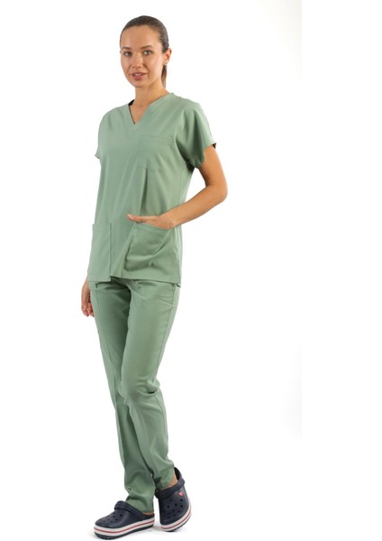 Scrub-Premium Likralı Bayan-Küf Yeşili