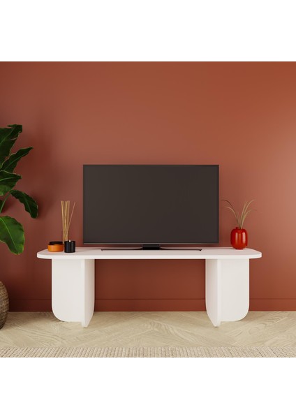B0040 Beca Tv Ünitesi 100 cm Beyaz Tv Sehpası Televizyon Ünitesi Minimalist Modern 45 Inç Tv Ünitesi