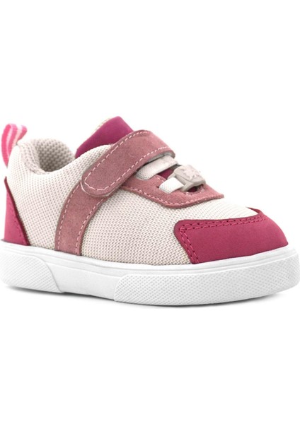 Hakiki Deri Pembe Krem Cırtlı Kız Bebek Ayakkabı