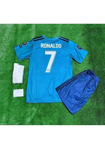 Real Madrid 2017/18 Deplasman Ronaldo 4 Lü Set Çocuk Forması Şort Çorap Bileklik Hediyeli