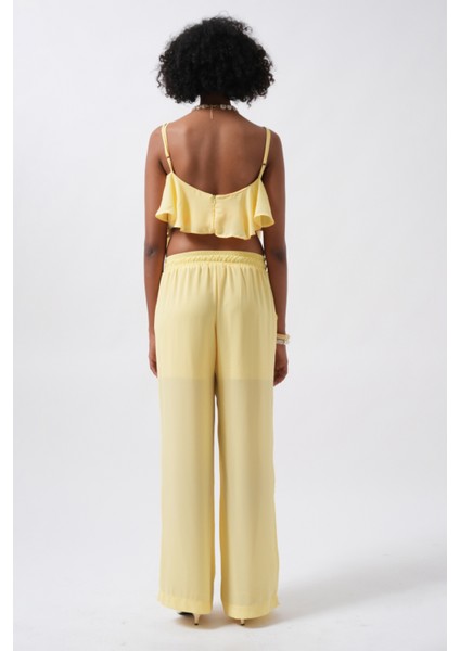 Geniş Paça Astarlı Tül Sarı Pantolon modelleri