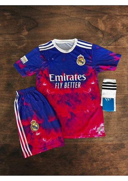 Reall-Madrid Cristiano Ronaldo Özel Tasarım Kırmızı Dalgalı Çocuk Forması