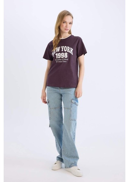 Kadın Kısa Kol T-Shirt D9602AX/PR38 D.purple fırsatları