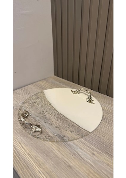 1 Adet 30 cm Gümüş Reçine Söz Nişan Damat Tepsisi