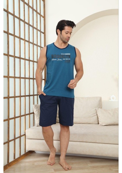 Sıfır Kol Şortlu Cepli Erkek Pijama Takımı