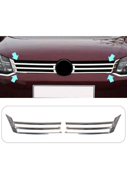 Volkswagen Caddy Uyumlu 2010-2014 Krom Ön Panjur 2 Parça Paslanmaz Çelik