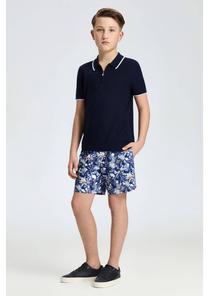 Fermuar Detaylı Lacivert Merserize Pamuk Çocuk Triko Polo