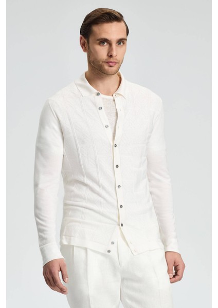 Ajur Örgü Detaylı Ipek Karışım Beyaz Triko Gömlek fırsatları