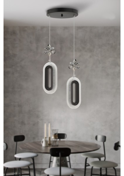 Istanbul Avize LED Alfa 2'li Siyah Kumandalı 3 Renk Ledli Kristal Taşlı Modern LED Avize