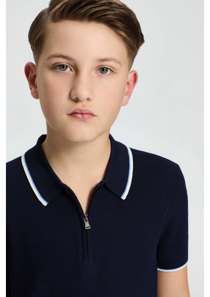 Fermuar Detaylı Lacivert Merserize Pamuk Çocuk Triko Polo fiyatları